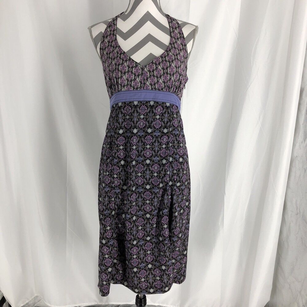 Athleta Pack Everywhere Dress Women 8 Halter Stretch Padded Purple Geometric